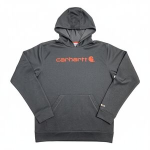 Carhartt Force XL 18/20 Youth Hoodie Gray Orange Logo Contrast Stitching